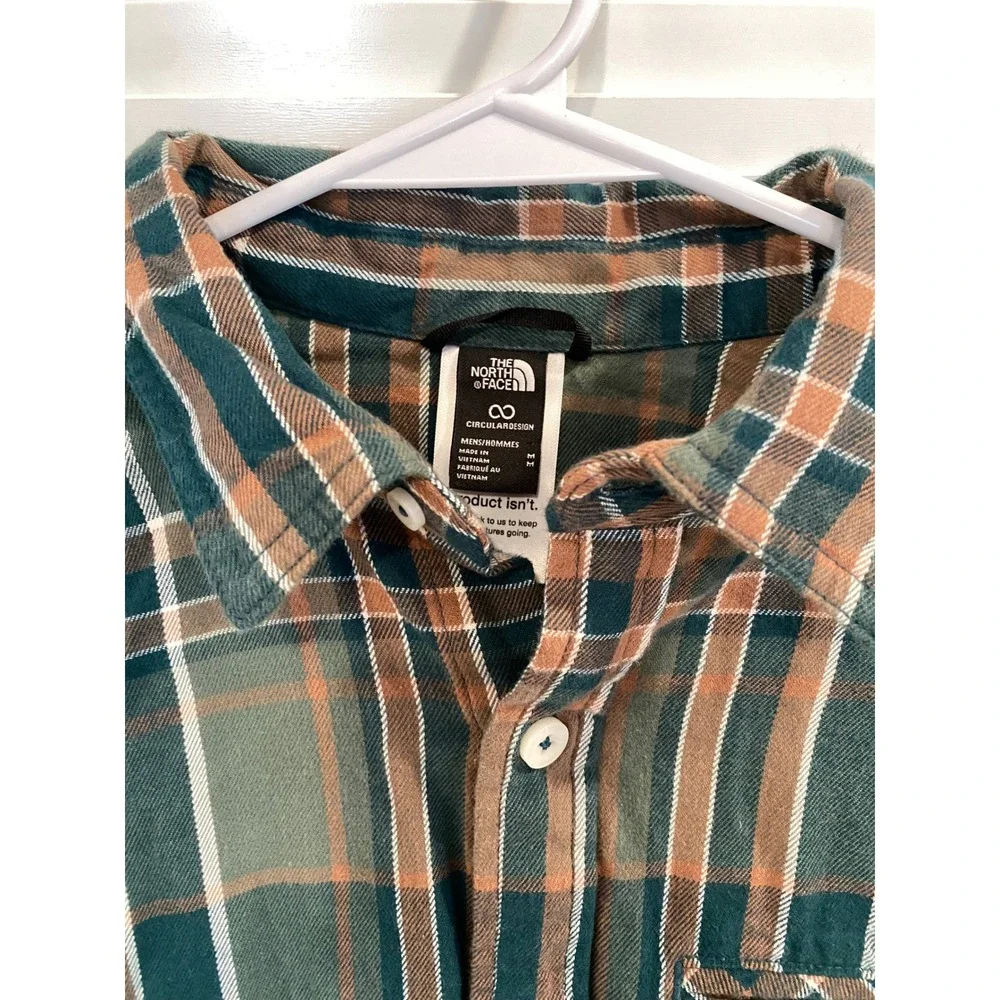 The North Face Mens Medium Plaid Flannel‎ Shirt Green Brown Gorpcore Hiking
